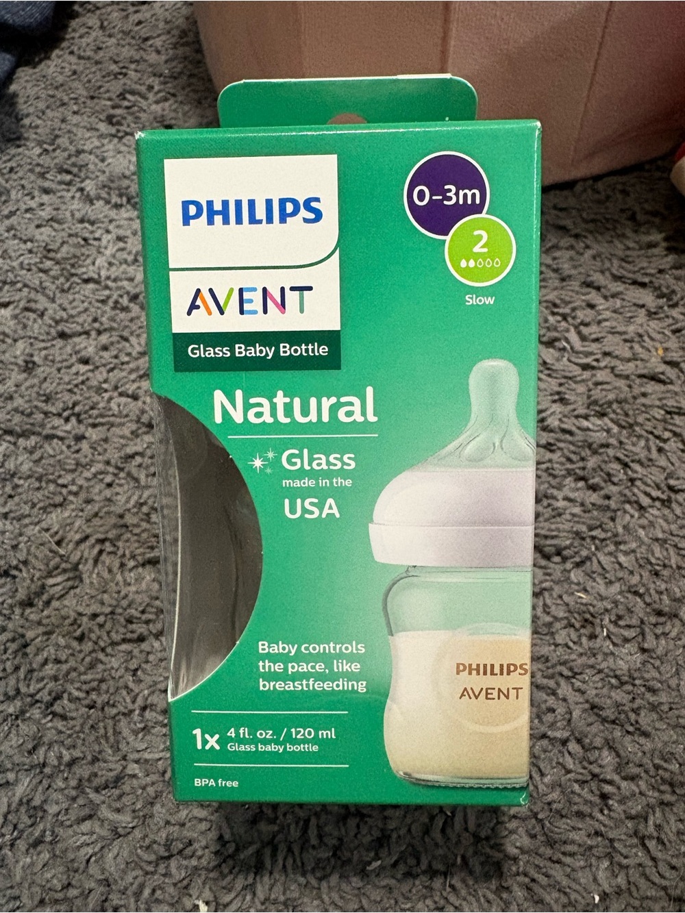 Philips Avent Glass Baby Bottle - Natural - slow- 0-3 months